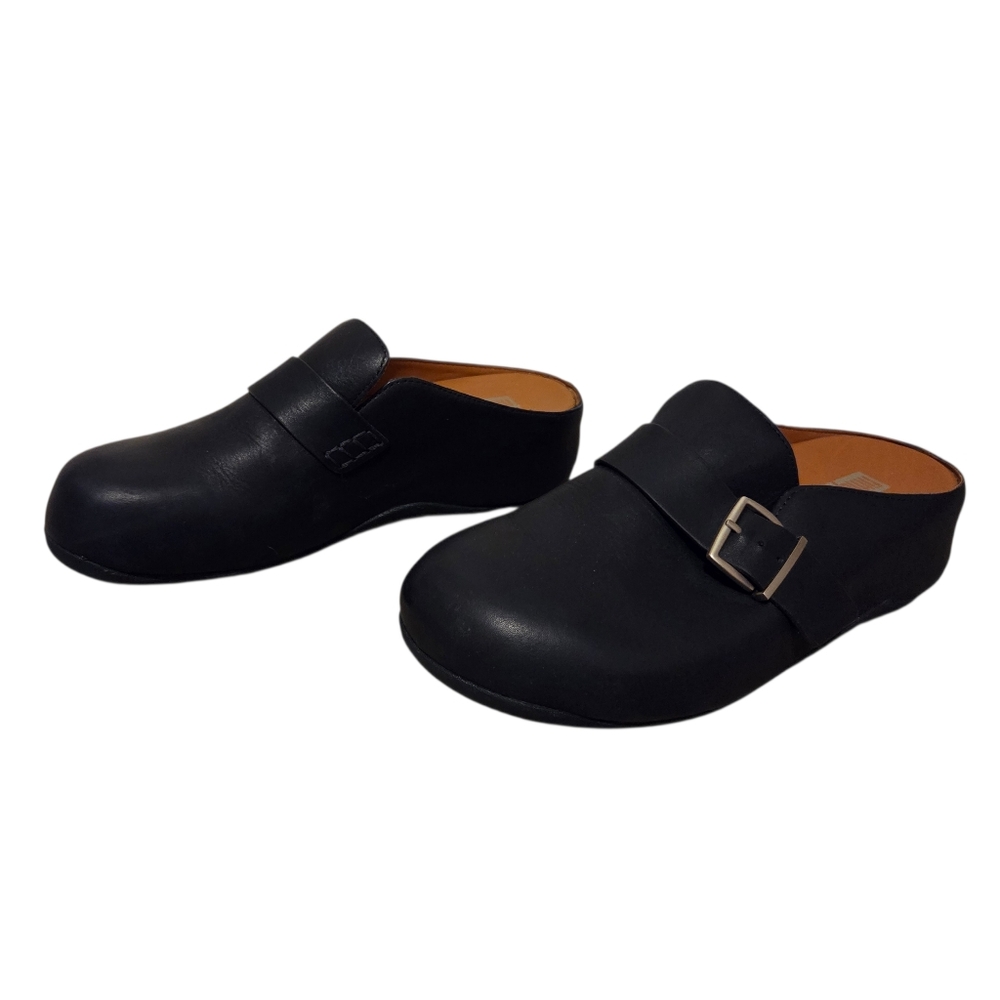 FitFlop SHUV Leather Buckle Clogs FK7-399 Slides Anti-slip Women's Size 8 Blue - Picture 2 of 7